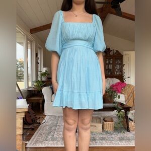 Amazon Sky Blue Puff Sleeve Mini Dress